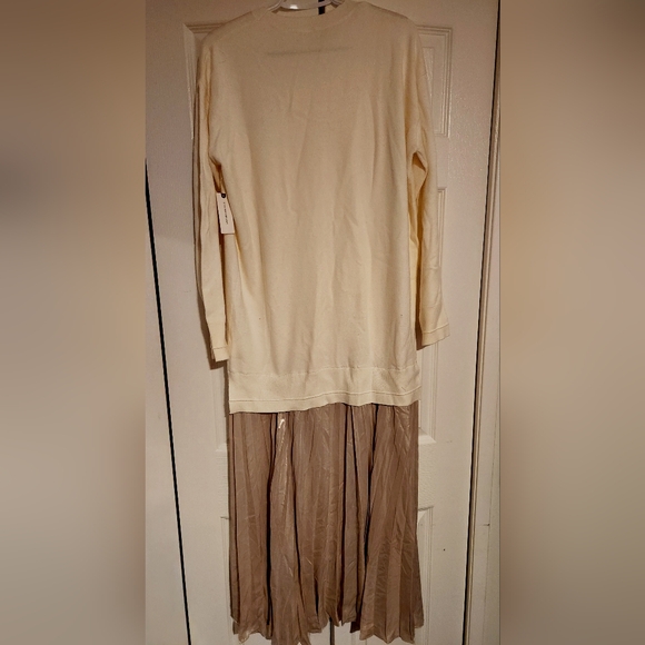 Anthropologie Pleated Twofer Sweater Midi Dress, Cream/Champagne, Size US M - Picture 5 of 11
